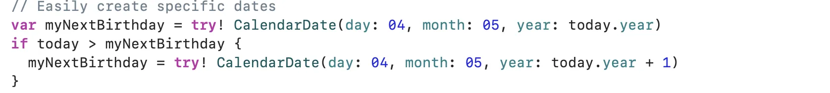 Creating a date called my next birthday