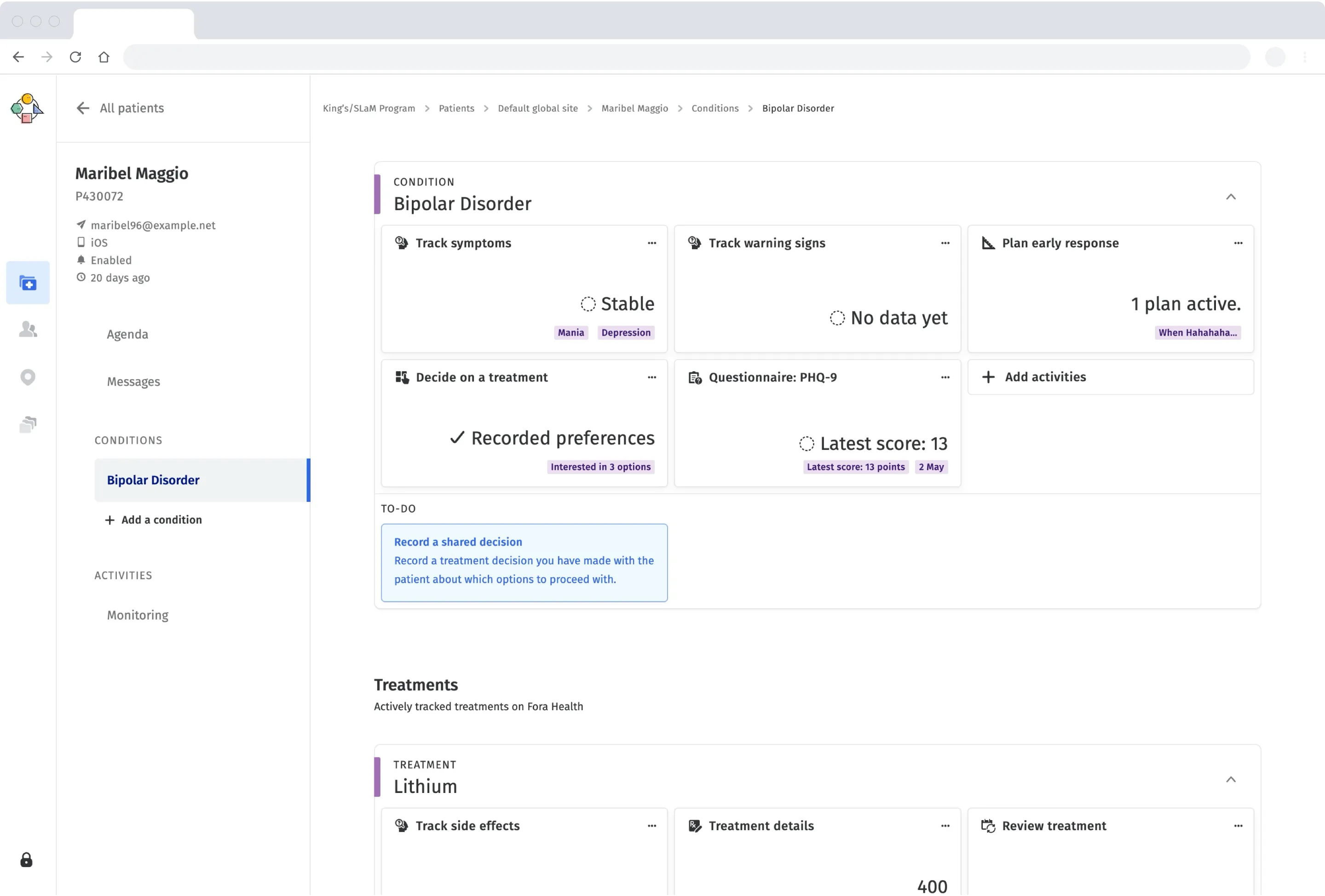 An example navigation link labeled "Treatment options"