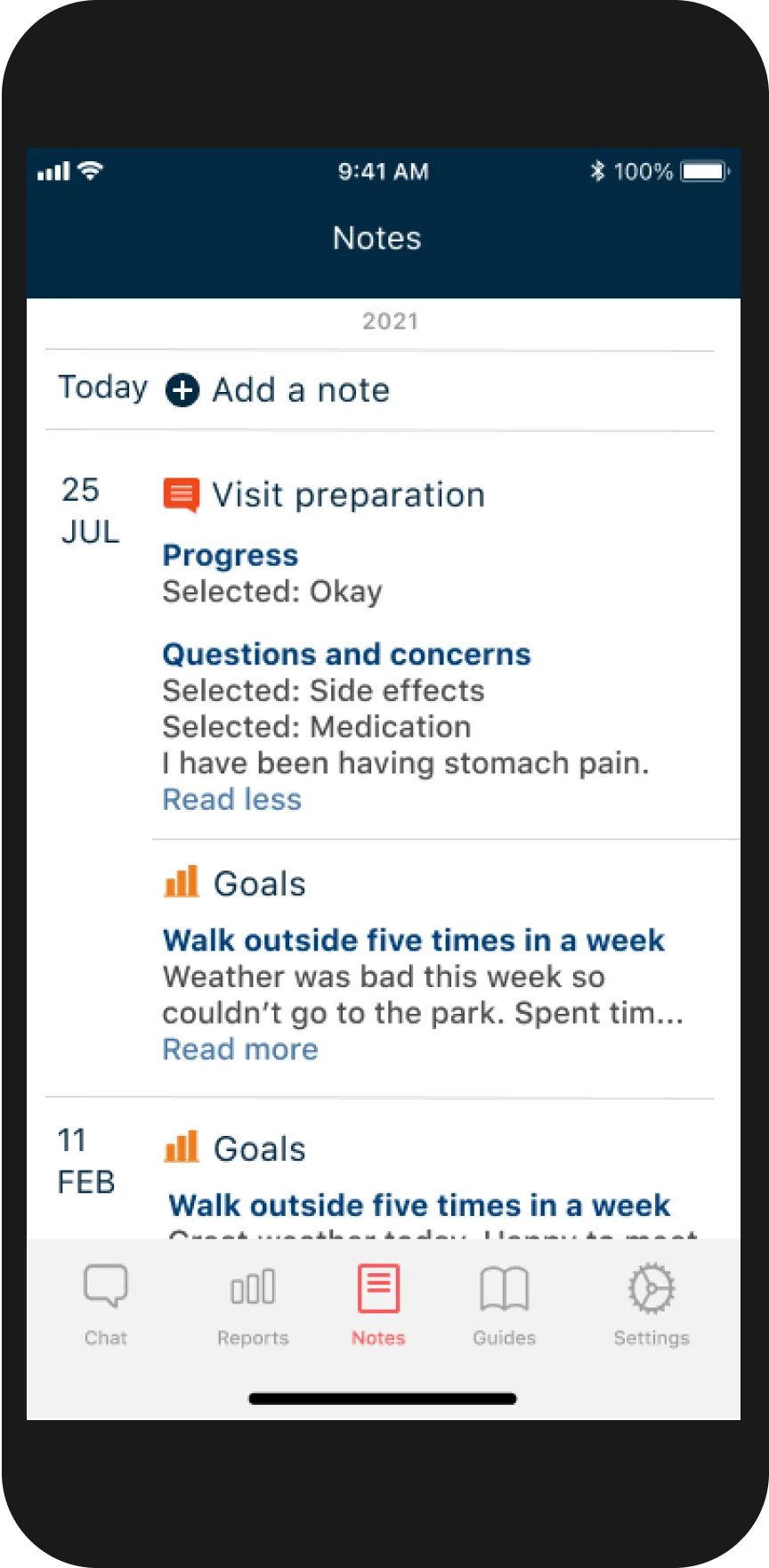 Note taking interface for visit preparation