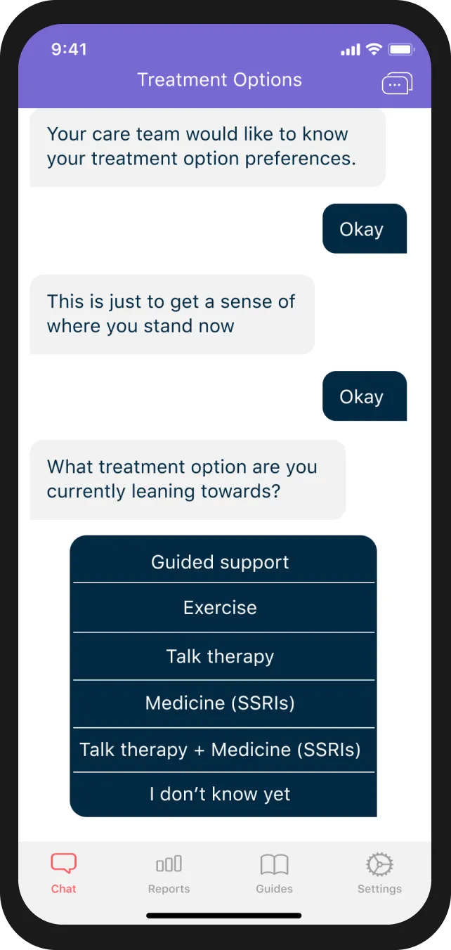 Guided chat for understanding treatment options