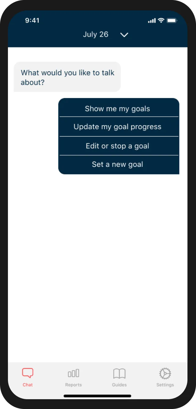 Chat conversation for goal setting